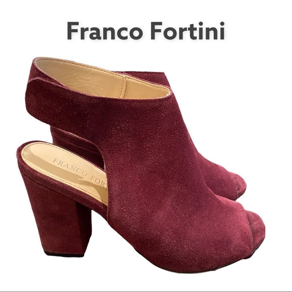 Franco Fortini Women's Burgundy Suede Open Toe Block Heel Sandals 6.5